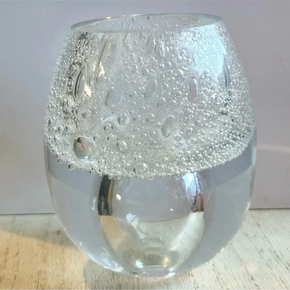 Hand Blown Glass Bubble Vase Modern Decor Studio Art Glass Vintage Clear Glass